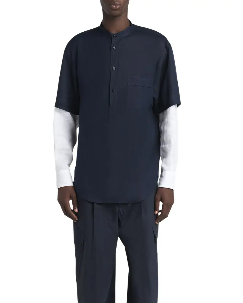 Giorgio Armani Men 's Linen Shirt with Sewn-In Long Sleeves