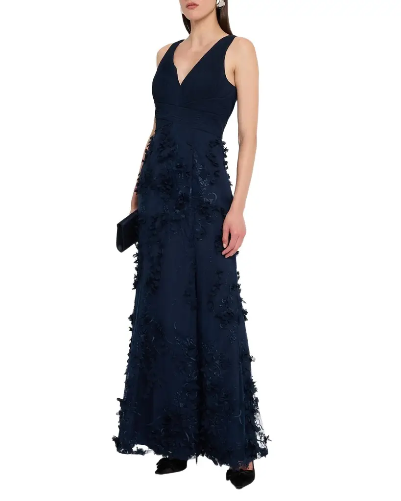 Aidan Mattox Embroidered Floral Applique Gown