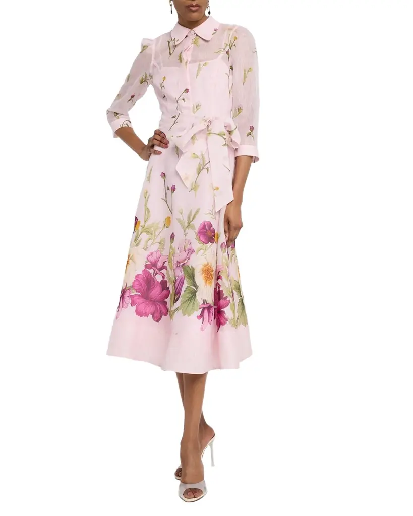 Rickie Freeman for Teri Jon Floral-Print Silk Blend Midi Shirtdress