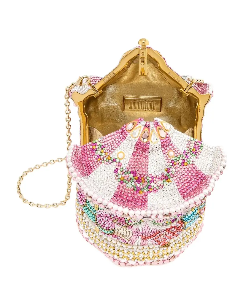 Judith Leiber Couture Pink Ponies Carousel Crystal Clutch Bag