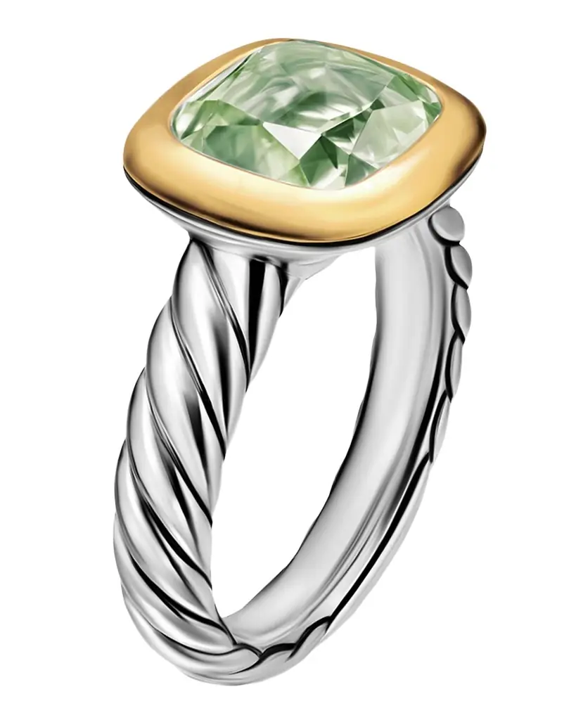 David Yurman DY Mercer Color Stone Ring with Prasiolite in Silver and 18K Gold, 10mm, Size 8