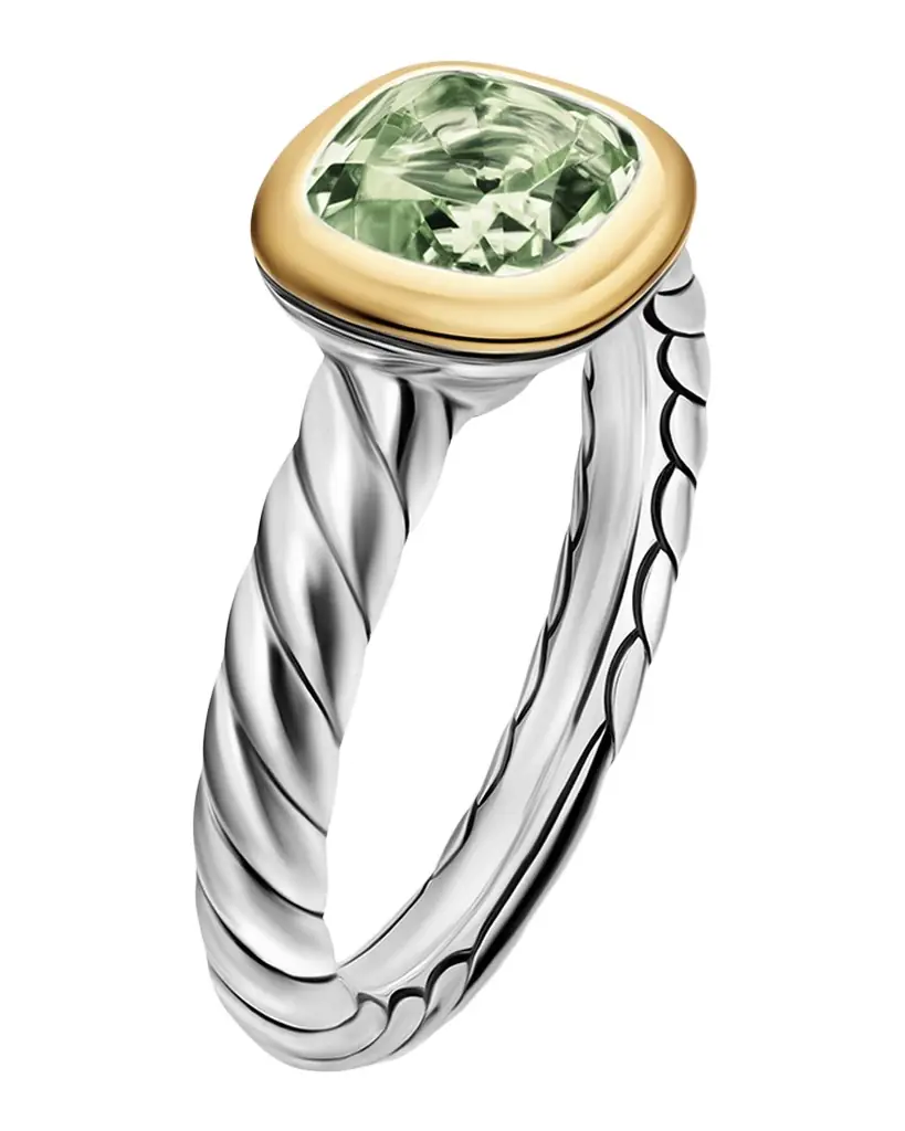 David Yurman DY Mercer Color Stone Ring with Prasiolite in Silver and 18K Gold, 7mm, Size 5