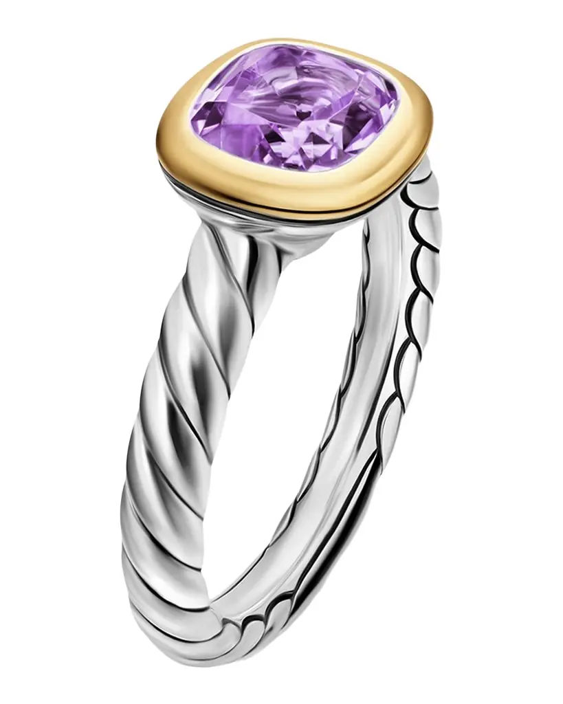 David Yurman DY Mercer Color Stone Ring with Amethyst in Silver and 18K Gold, 7mm, Size 9