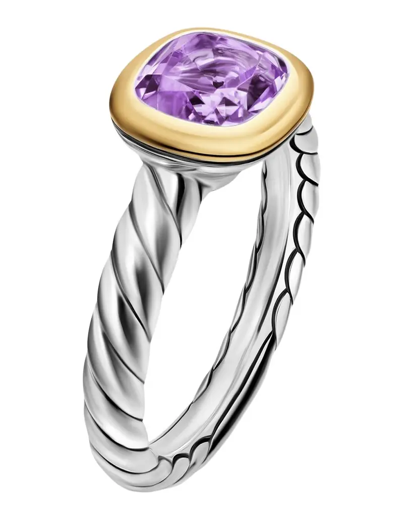 David Yurman DY Mercer Color Stone Ring with Amethyst in Silver and 18K Gold, 7mm, Size 5