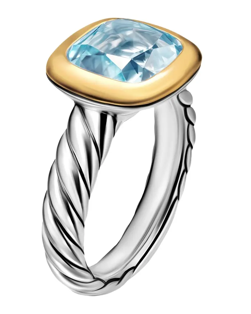 David Yurman DY Mercer Color Stone Ring with Sky Blue Topaz in Silver and 18K Gold, 10mm, Size 5