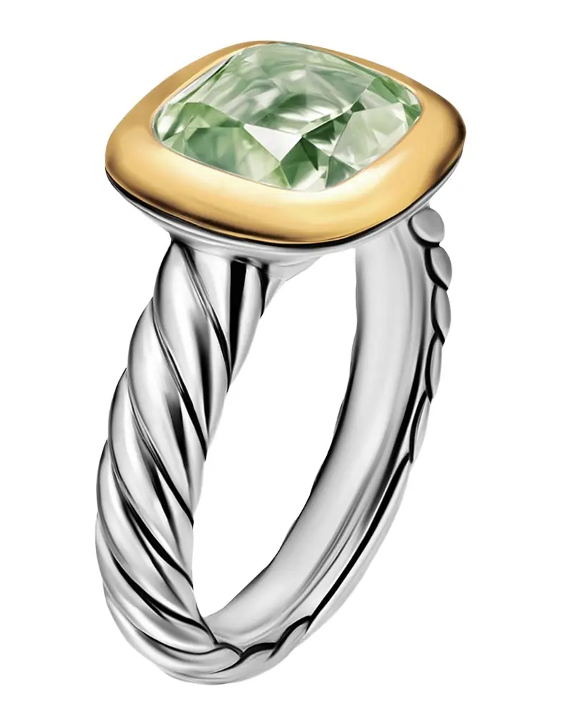 David Yurman DY Mercer Color Stone Ring with Prasiolite in Silver and 18K Gold, 10mm, Size 9