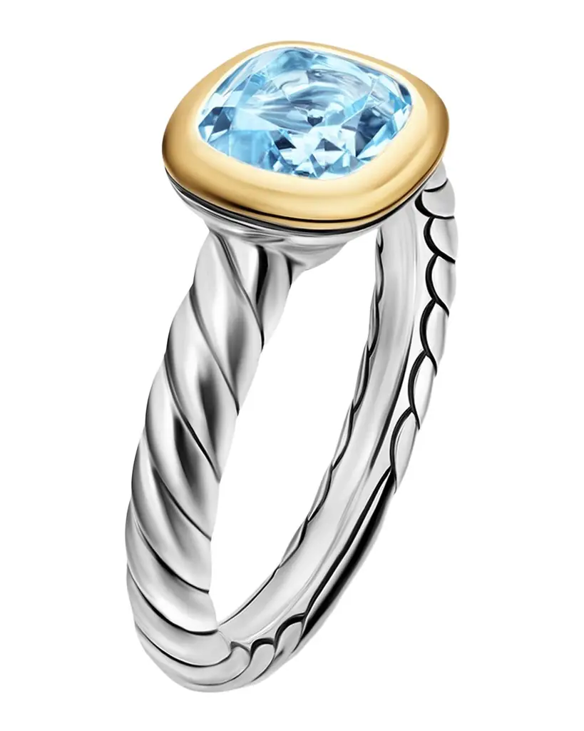 David Yurman DY Mercer Color Stone Ring with Sky Blue Topaz in Silver and 18K Gold, 7mm, Size 5