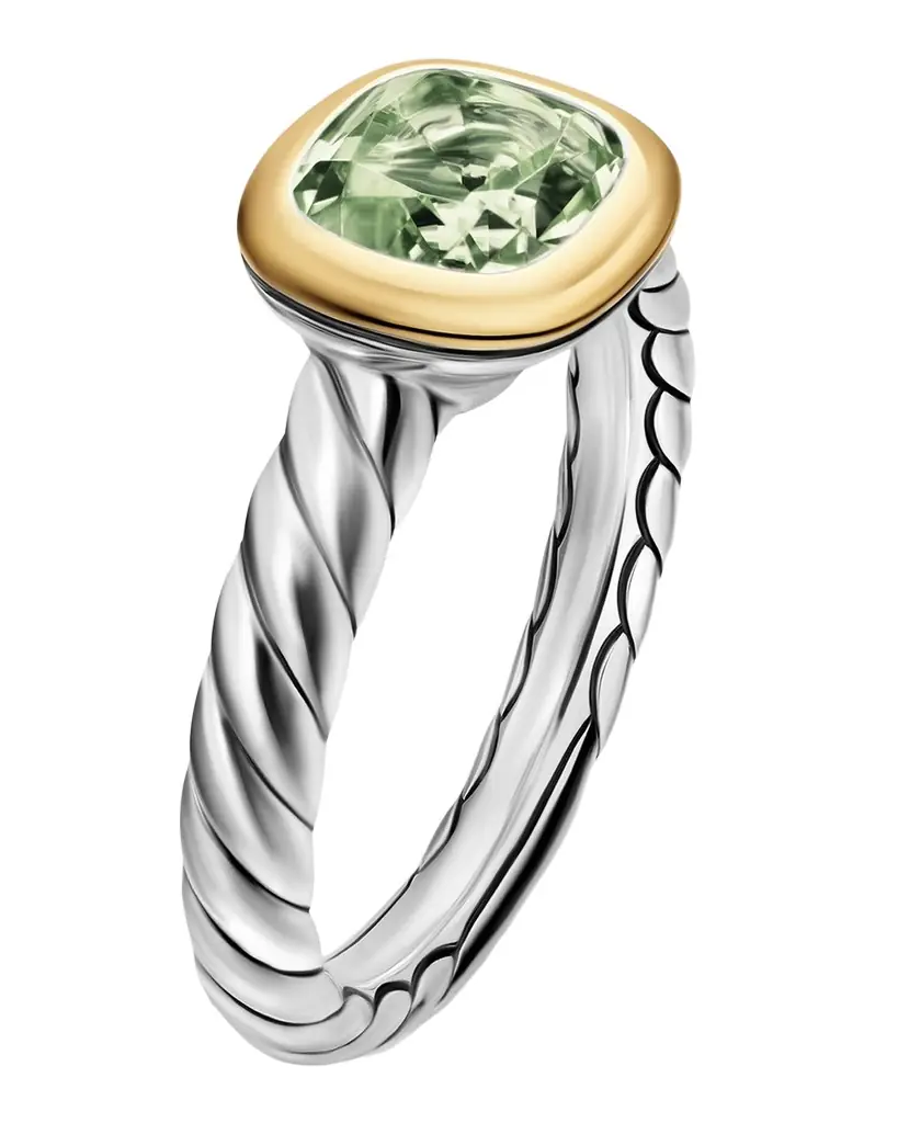David Yurman DY Mercer Color Stone Ring with Prasiolite in Silver and 18K Gold, 7mm, Size 9