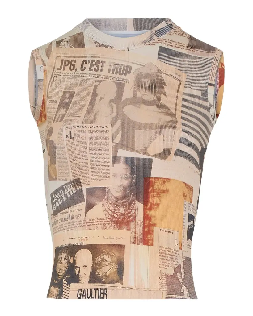Jean Paul Gaultier Newspaper-Print Cotton Ribbed Tank Top