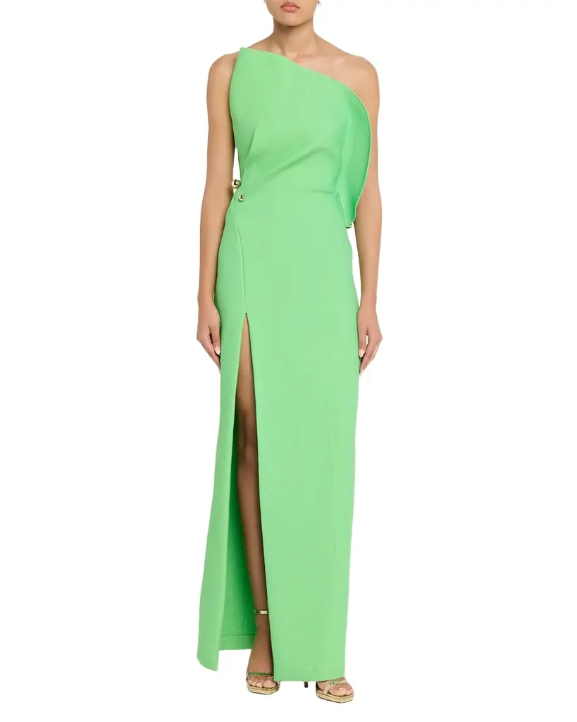 Monique Lhuillier Sculpted Petal Strapless Brocade Column Gown