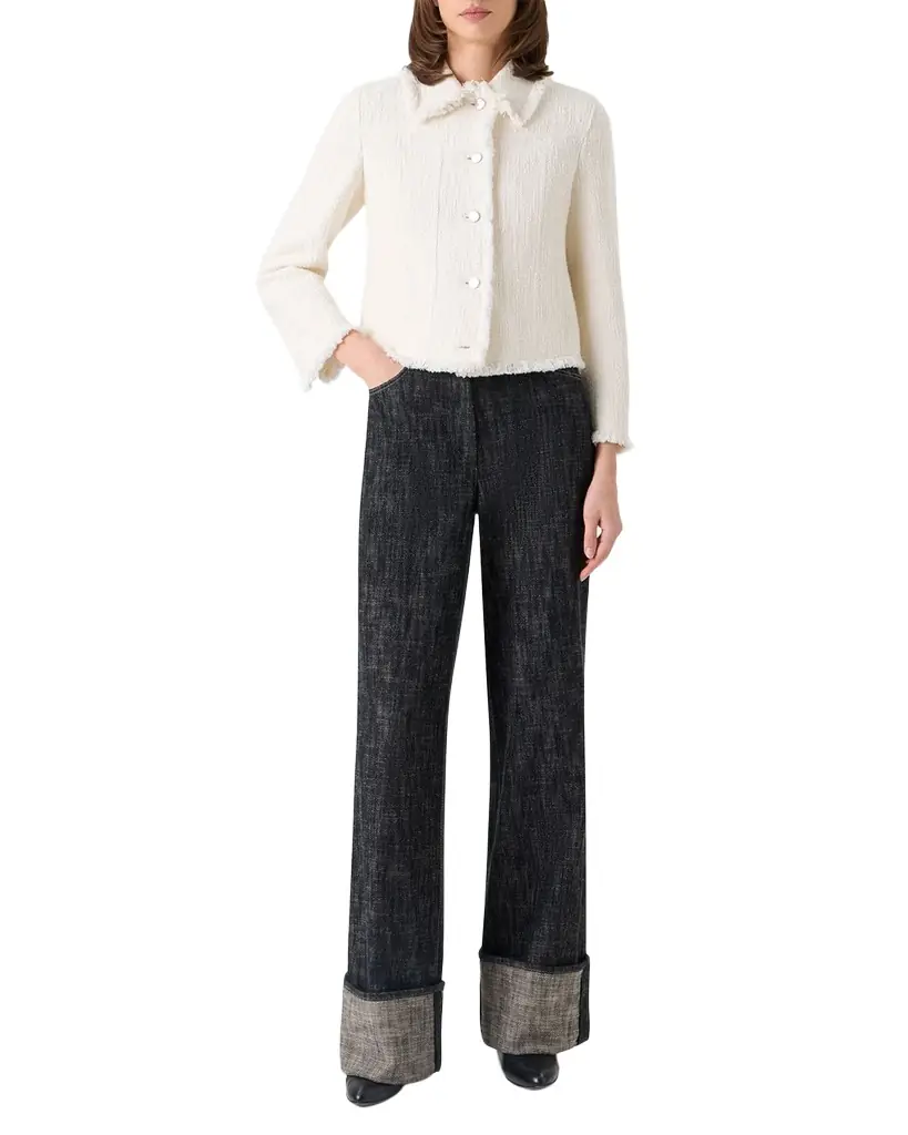 Akris punto Fringed Cotton-Blend Tweed Fitted Short Jacket