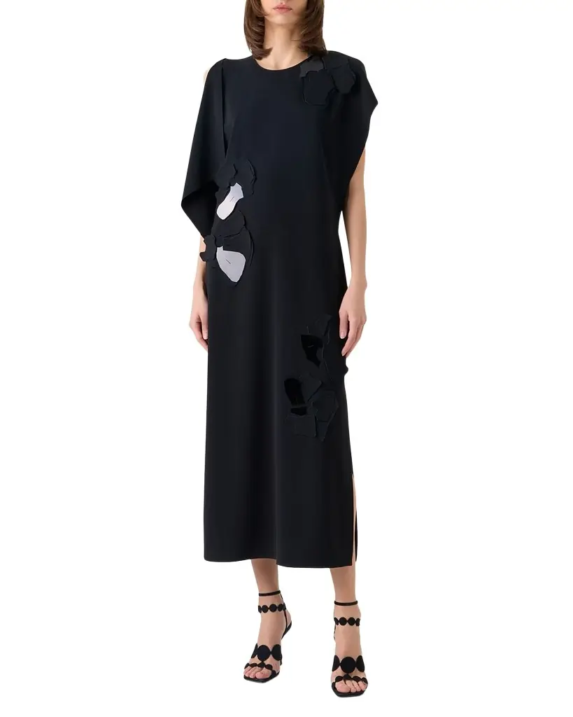 Akris punto Sleeveless Asymmetric Draped Papercut Flower Crepe Midi Dress