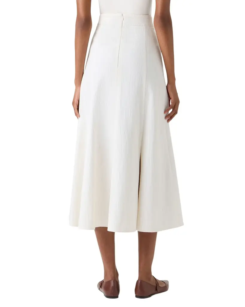 Akris punto High-Waist Front Pleat Stretch Denim Midi Skirt