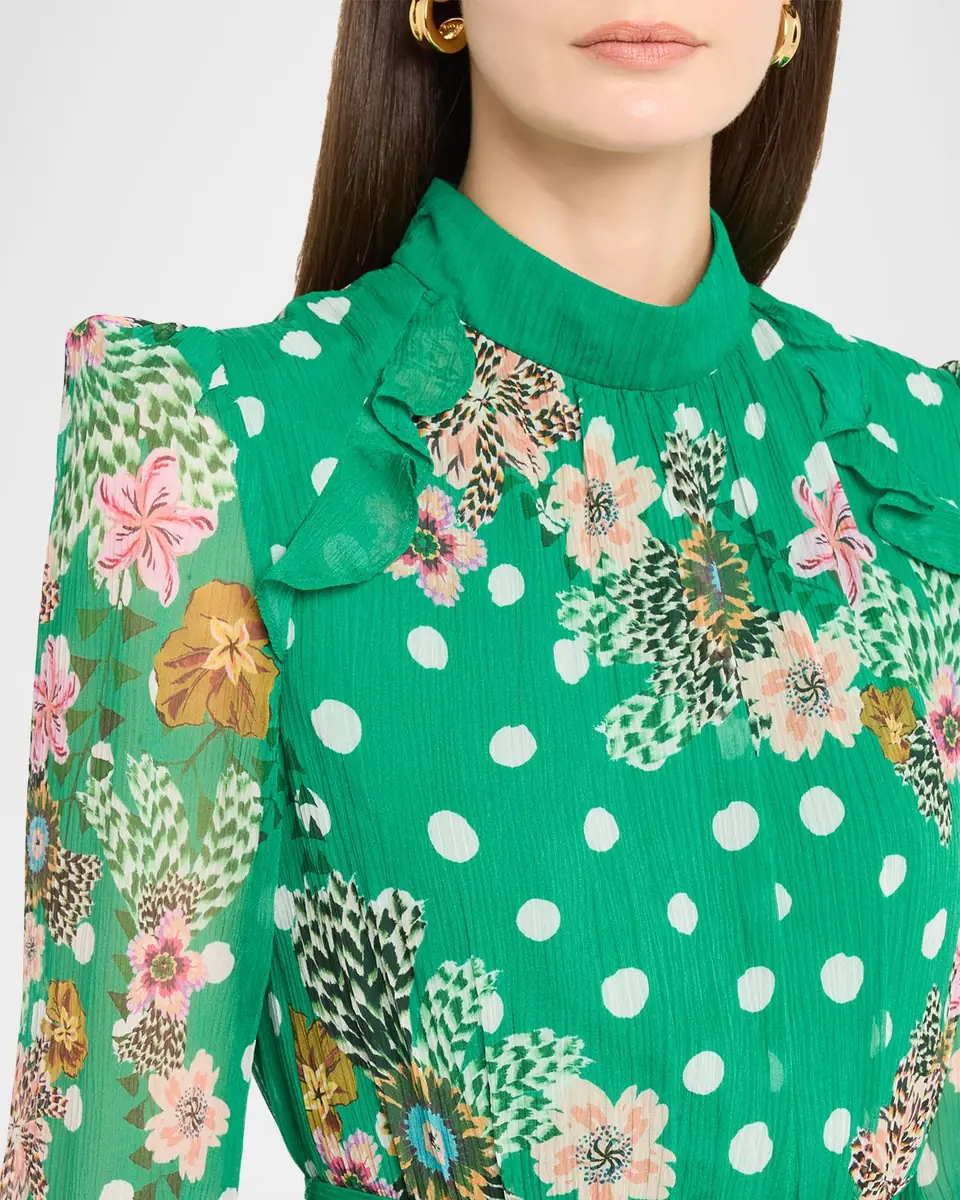 saloni jacqui b belted floral silk midi dress SALONI Jacqui-B Printed Dress