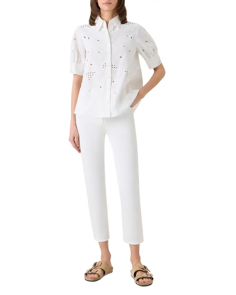 Akris punto Flower Eyelet Embroidered Cotton Poplin Blouse