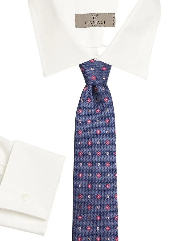 Canali Men 's Chevron Medium Silk Tie, Navy
