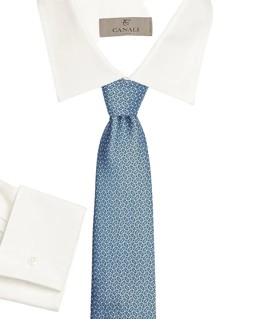 Canali Men 's Micro-Geometric Silk Tie, Blue