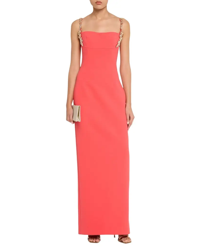 Rachel Gilbert Franca Crystal-Strap Column Gown