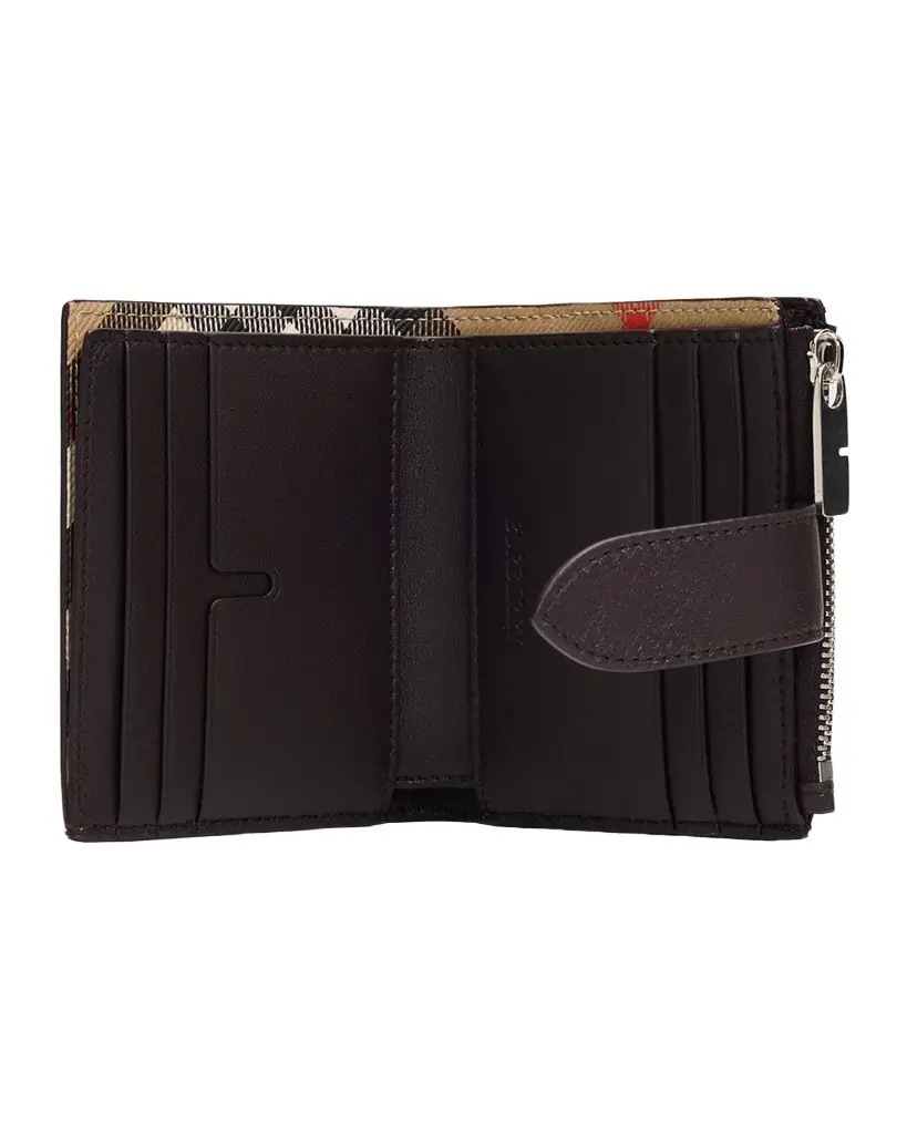 Burberry Men 's Pop Check Leather Bifold Zip Wallet