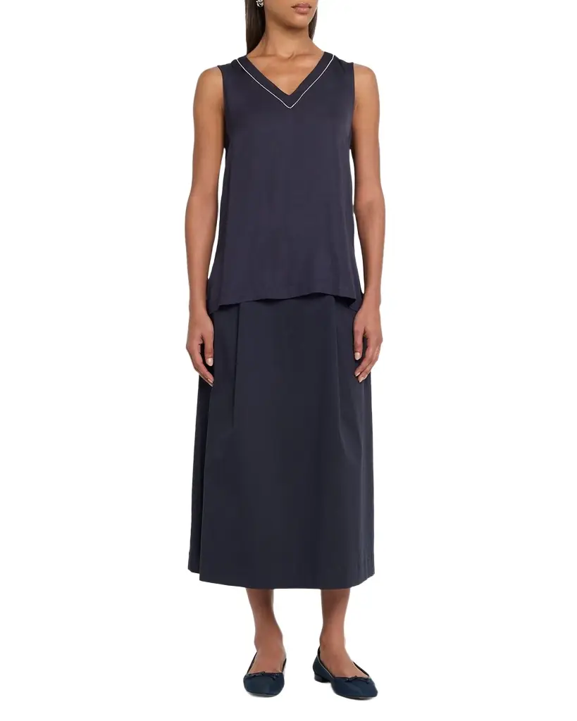 Peserico Sleeveless V-Neck Viscose Satin Top - Women's Clothing