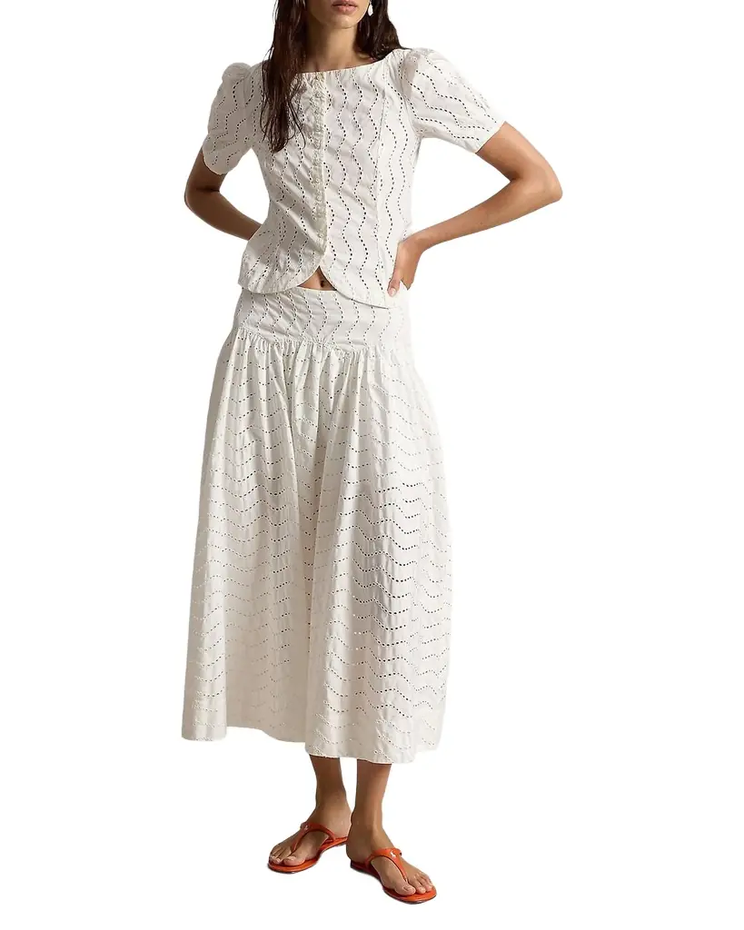 Polo Ralph Lauren Cotton Eyelet Maxi Skirt