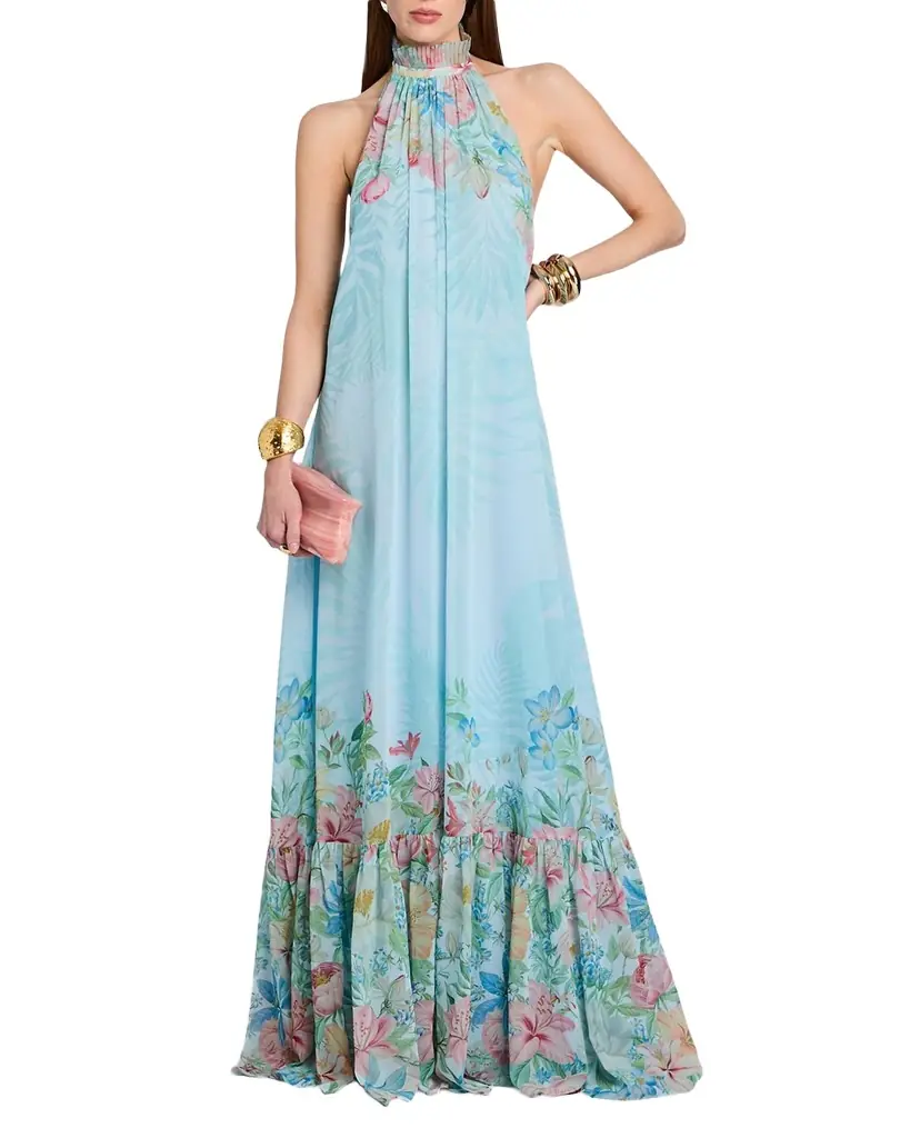 Retrofete Francy Floral Chiffon Halter Dress