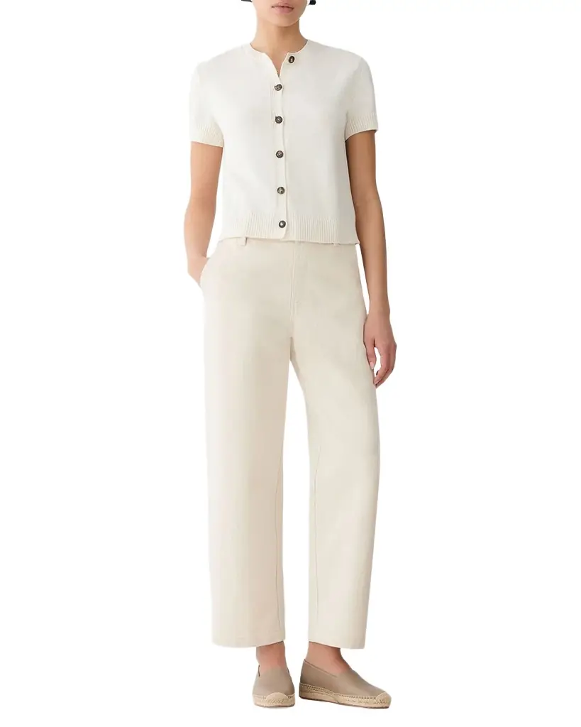 Lafayette 148 New York Crewneck Cotton-Silk Cardigan
