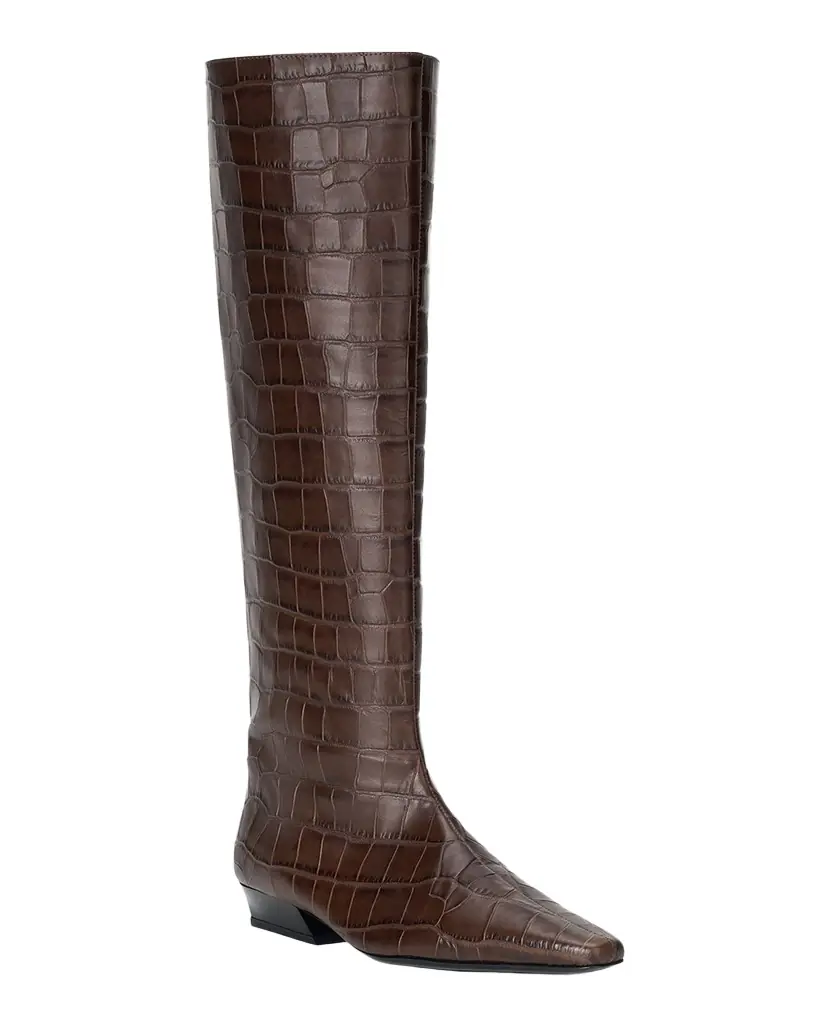 STAUD Wally Croc-Embossed Leather Flat Knee-High Boots