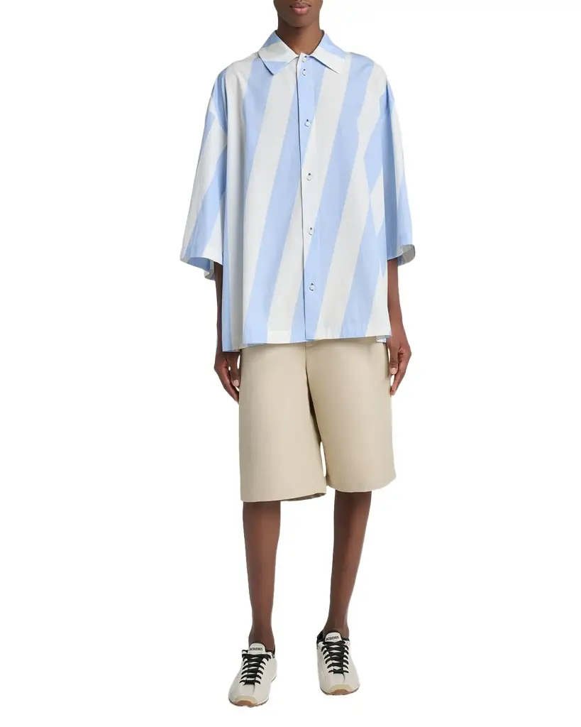 Jacquemus Men 's The Triangle Stripe Poplin Flared Short-Sleeve Shirt