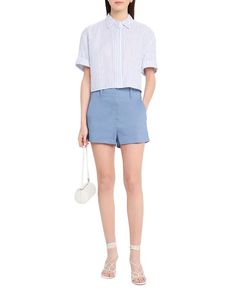 A.L.C. Mel Stripe Linen Cropped Shirt
