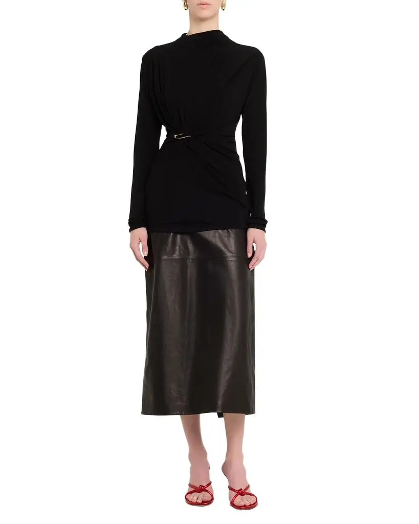 Bottega Veneta Long-Sleeve Gathered Viscose Top