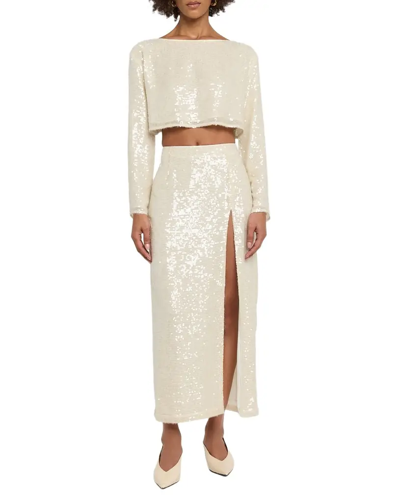 LAPOINTE High-Waist Sequined Slit Midi Dress