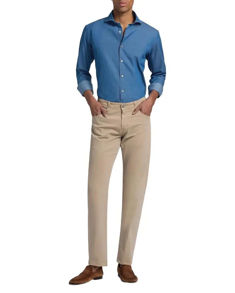 Canali Men 's Cotton Chambray Sport Shirt