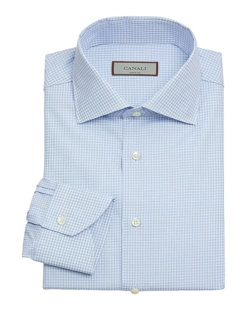 Canali Men 's Cotton Micro-Gingham Dress Shirt