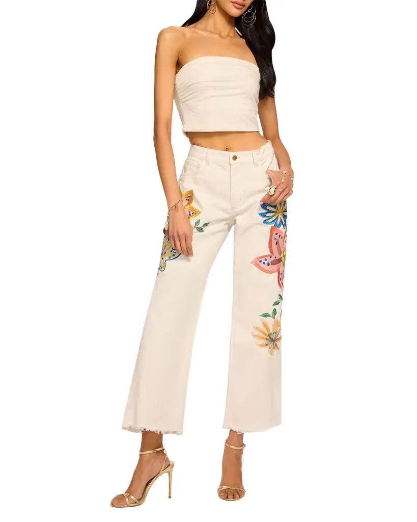 Ramy Brook Amber Floral Embroidered Straight-Leg Jeans