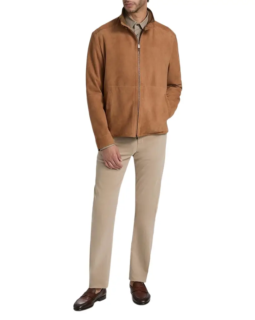 Canali Men 's Suede Stand-Collar Bomber Jacket - Women's Clothing