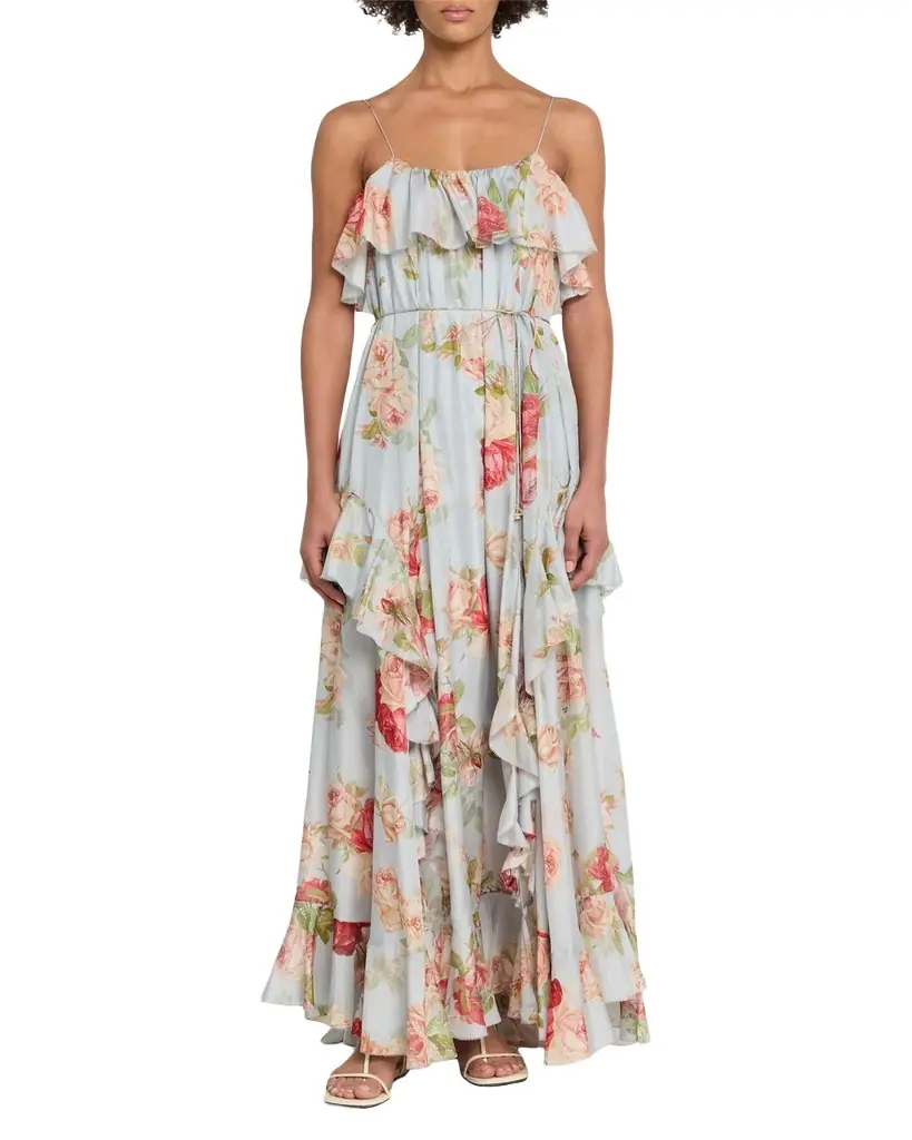 Zimmermann Roselight Floral Frill Maxi Dress
