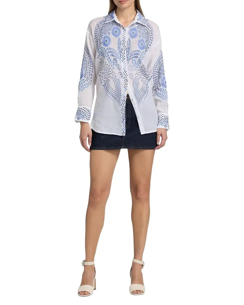Johnny Was Embroidered Button-Down Shirt