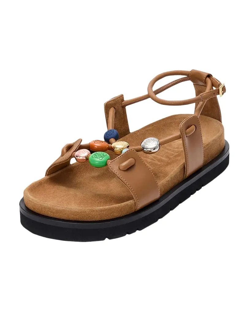 Loewe x Paula 's Ibiza Anagram Pebble Bead Leather Sandals