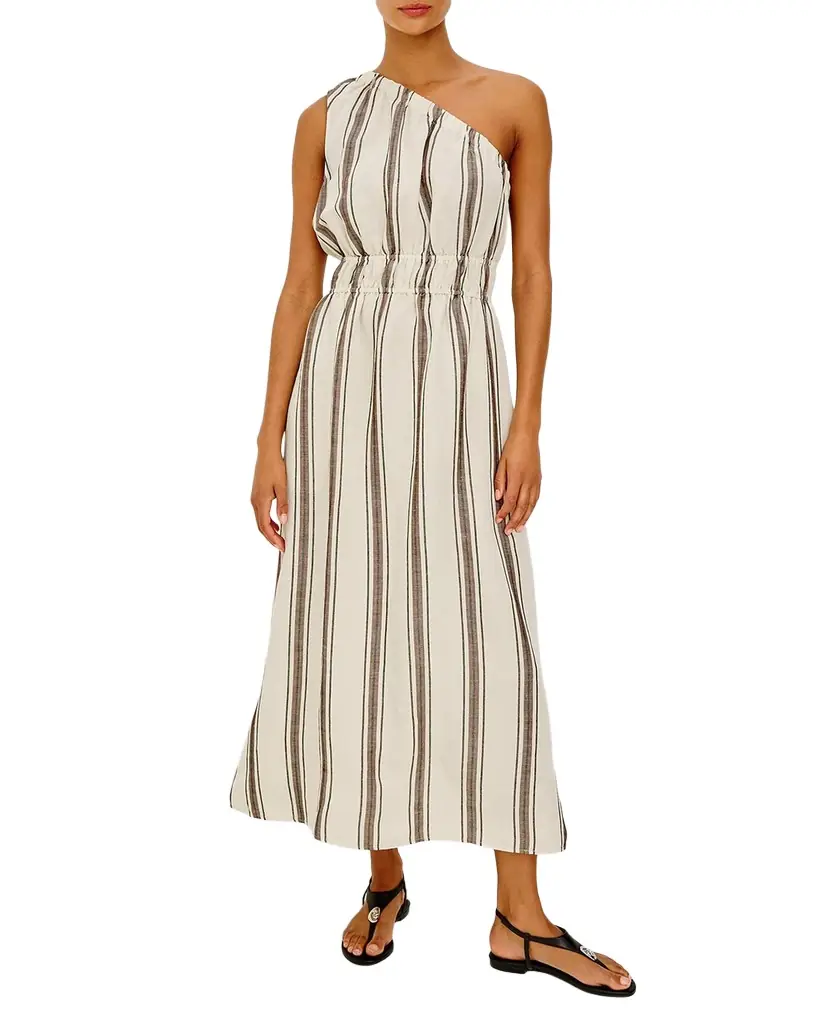 Rails Selani Stripe One-Shoulder Linen Midi Dress