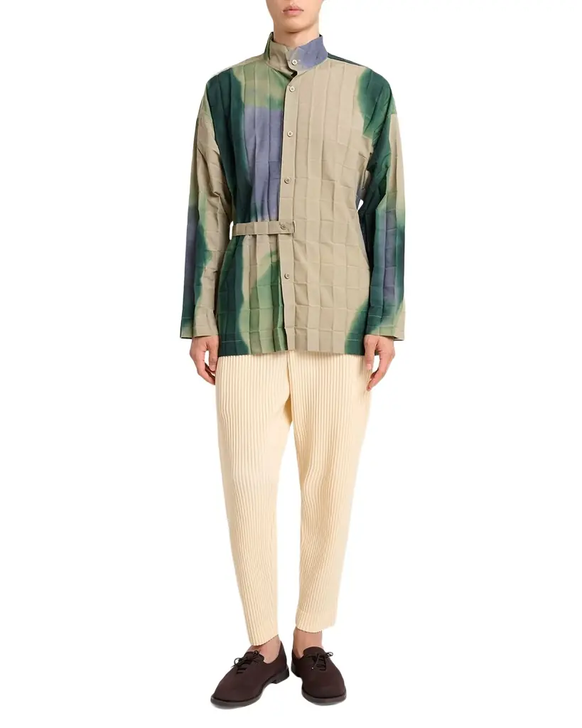 Homme Plisse Issey Miyake Men 's Dawn Edge Pleated Self-Belt Button-Down Shirt