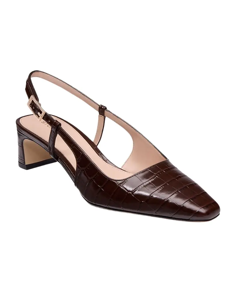 Stuart Weitzman 40mm Baby Babette Croc-Embossed Leather Slingback Pumps