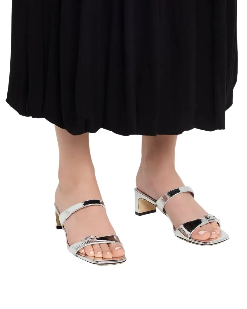 Stuart Weitzman 40mm Baby Babette Metallic Leather Slide Sandals