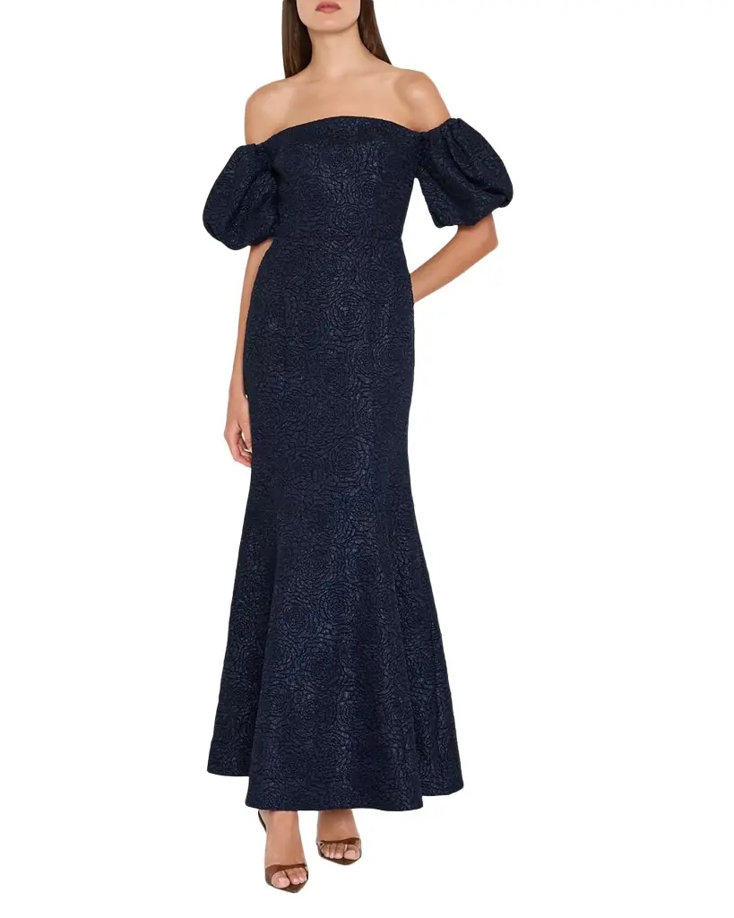 Milly Alexi Off-Shoulder Floral Jacquard Mermaid Gown