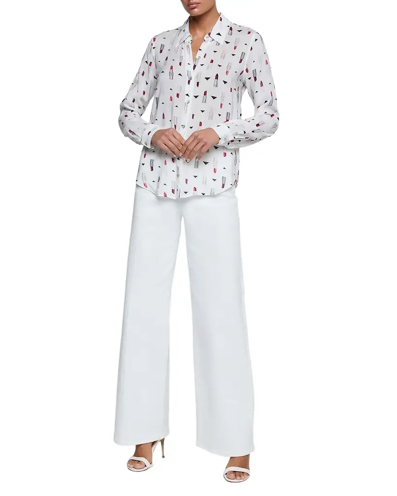 L 'Agence Holly Lipstick Button-Front Blouse