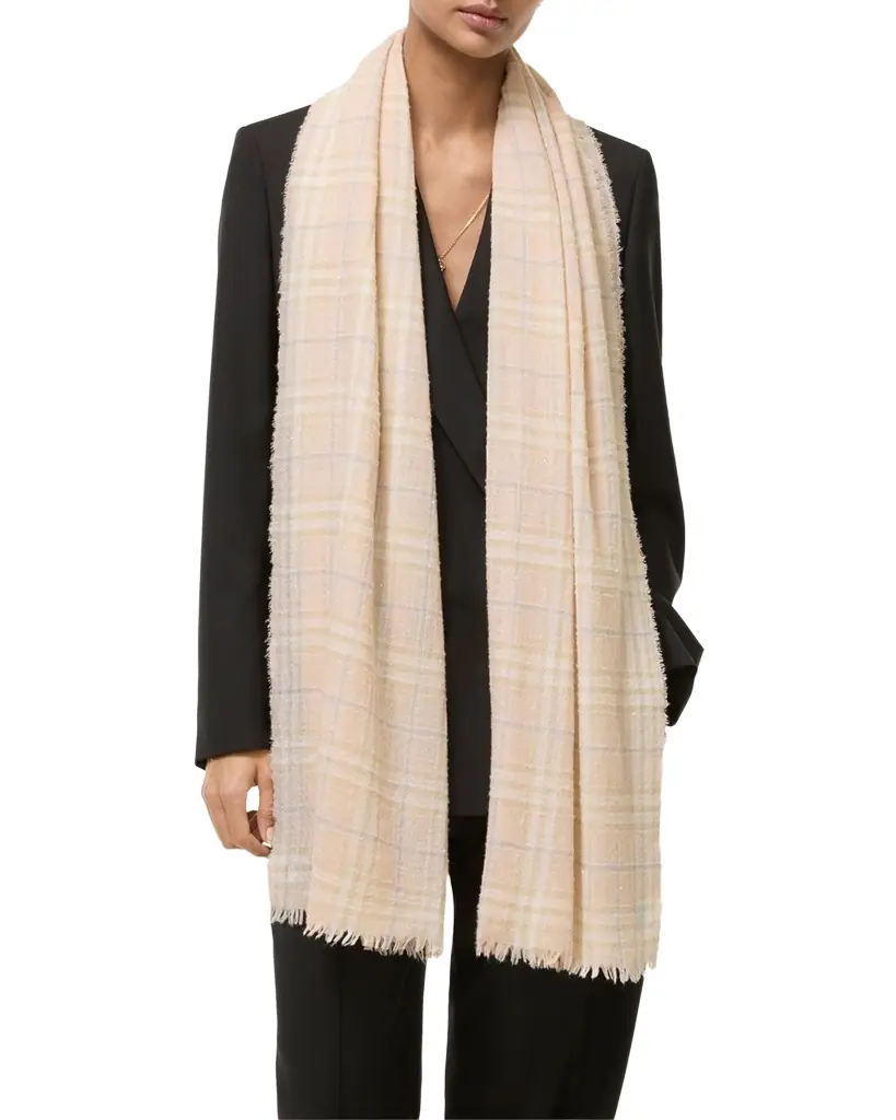 Burberry Sequined Check Wool Silk-Blend Scarf