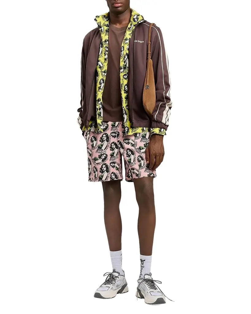 Palm Angels Men 's Pinup Allover Logo Cotton Shorts