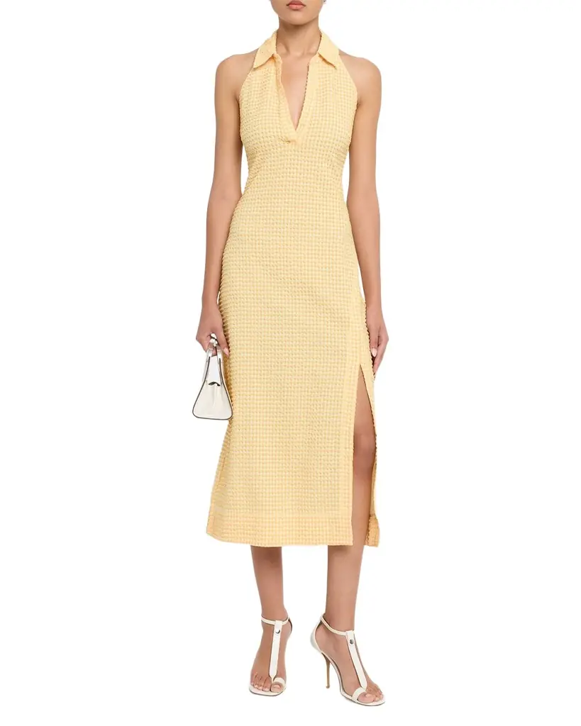 SIMKHAI Clairmont Seersucker Gingham Halter Dress