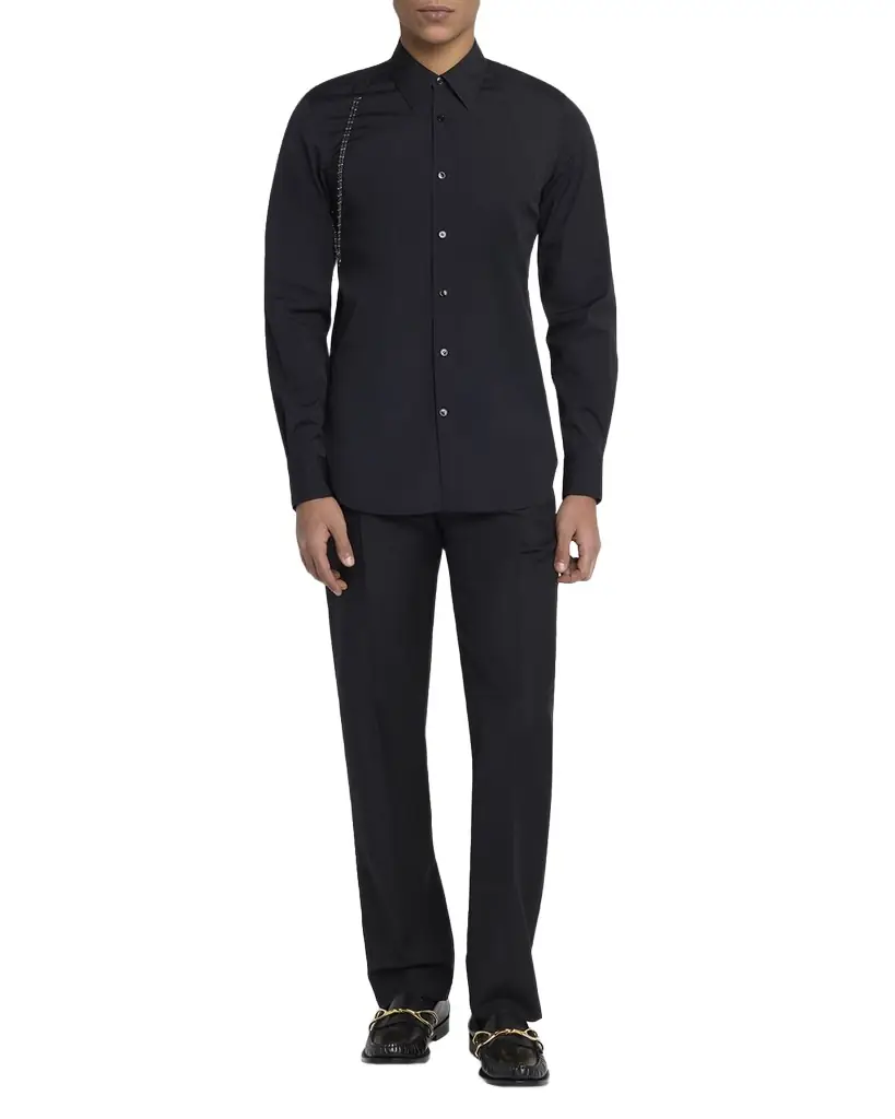 McQueen Men 's Cotton Beaded-Harness Sport Shirt