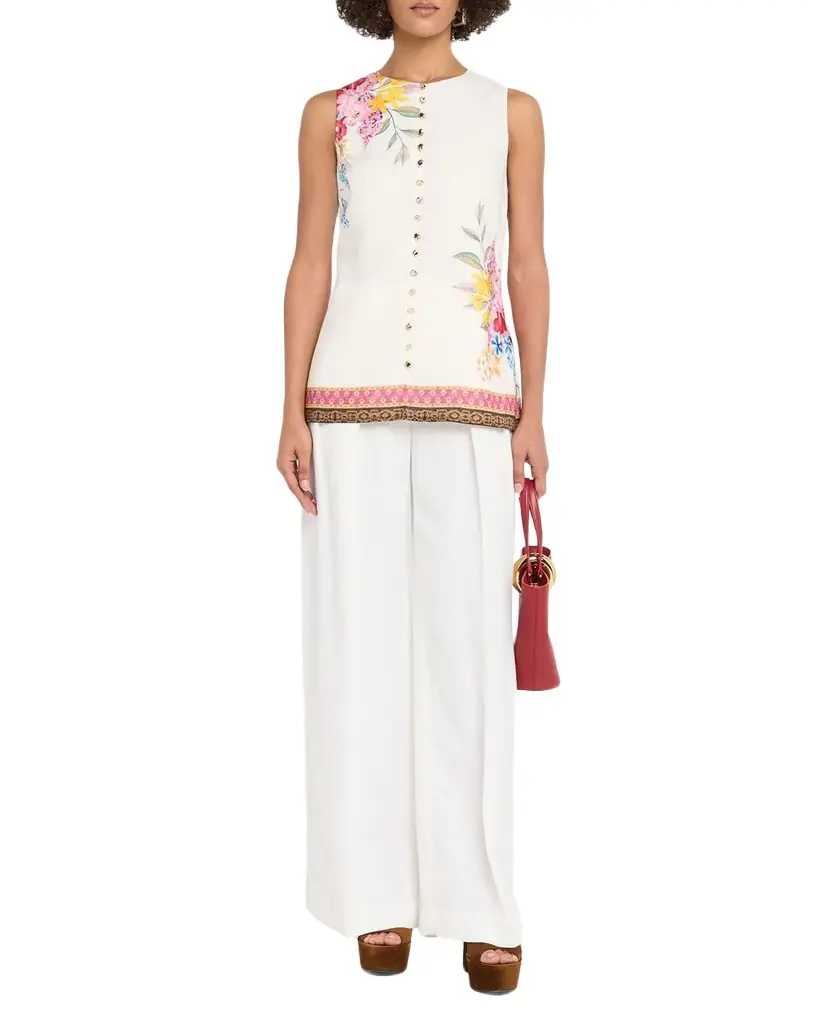 Elie Tahari Annalise Sleeveless Floral-Print Shirt